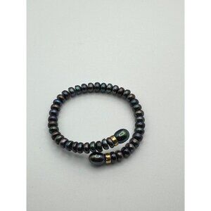 Handcrafted Black Pearl Beaded Wrap Bracelet With Gold Accents